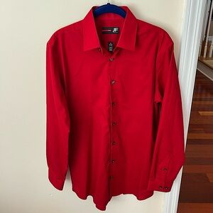 J. Ferrar Red Slim Ultra Comfort Men’s Fabric Long Sleeve Button Up Dress Shirt